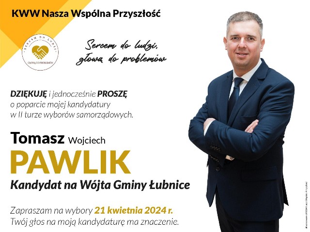 Tomasz Pawlik do Wyborców w Gminie Łubnice 